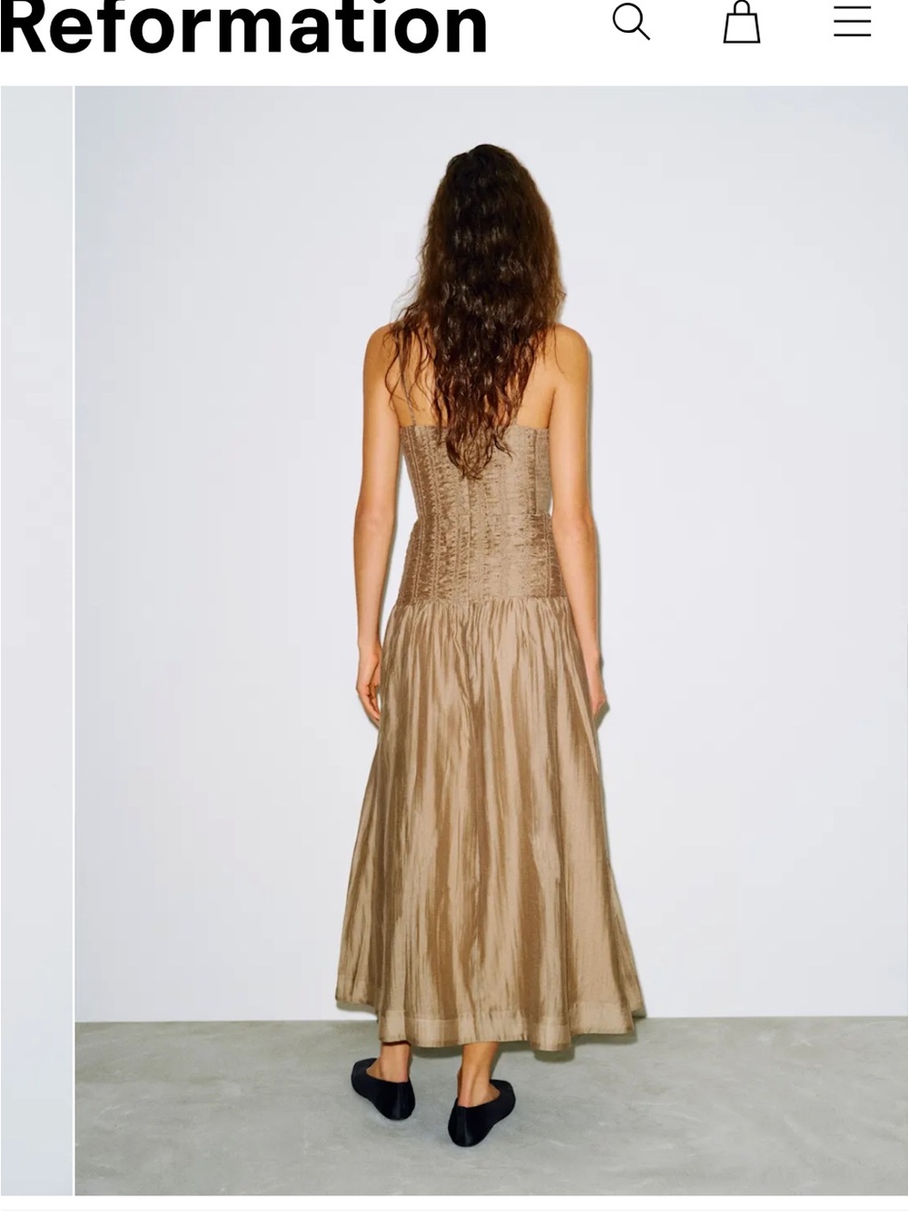 Reformation Tan Strapless Corset Maxi Dress
